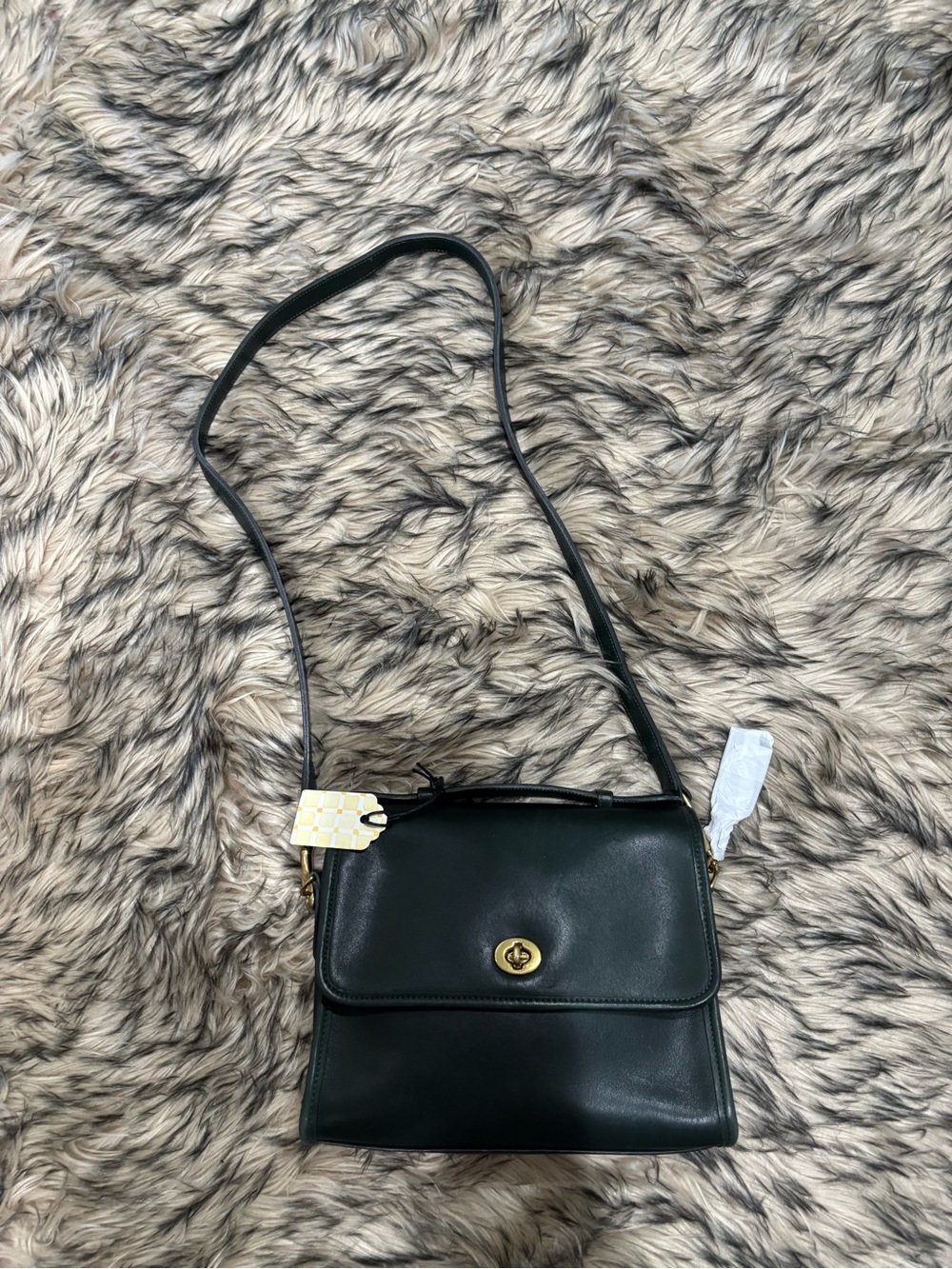 Coach Black Leather Crossbody Bag with Gold-Tone Turn Lock